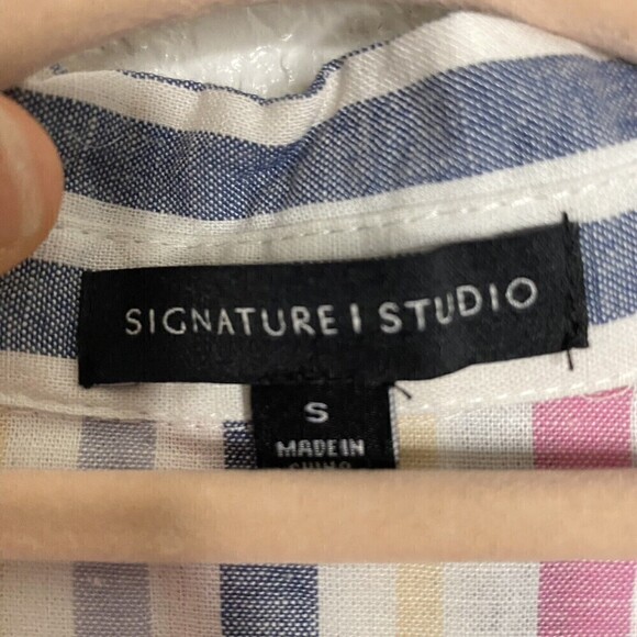 Signature Studio Womens Multicolor Plaid Button Down Shirt Top Blouse Size Small - Picture 3 of 9